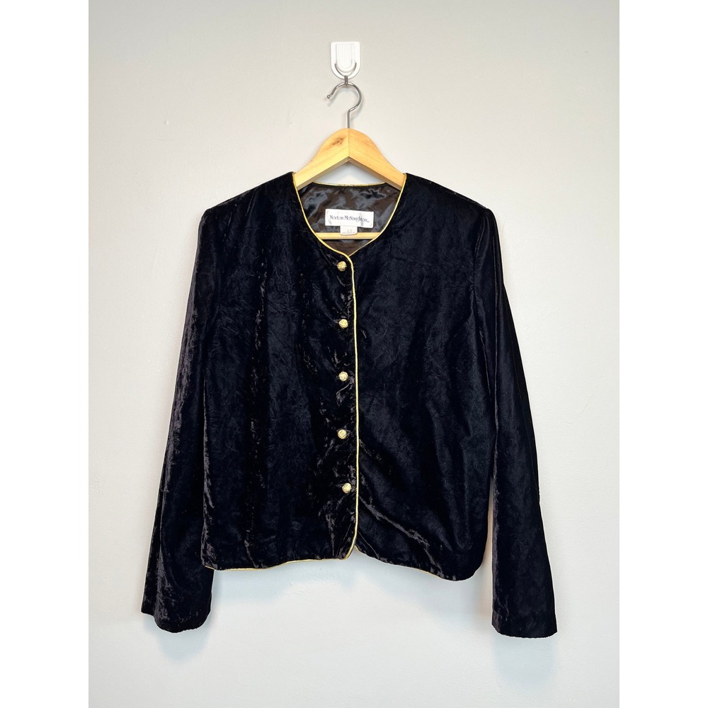 VTG 90s Crushed Velvet Gold Trim Jacket Size 12 | Dark Academia Whimsical